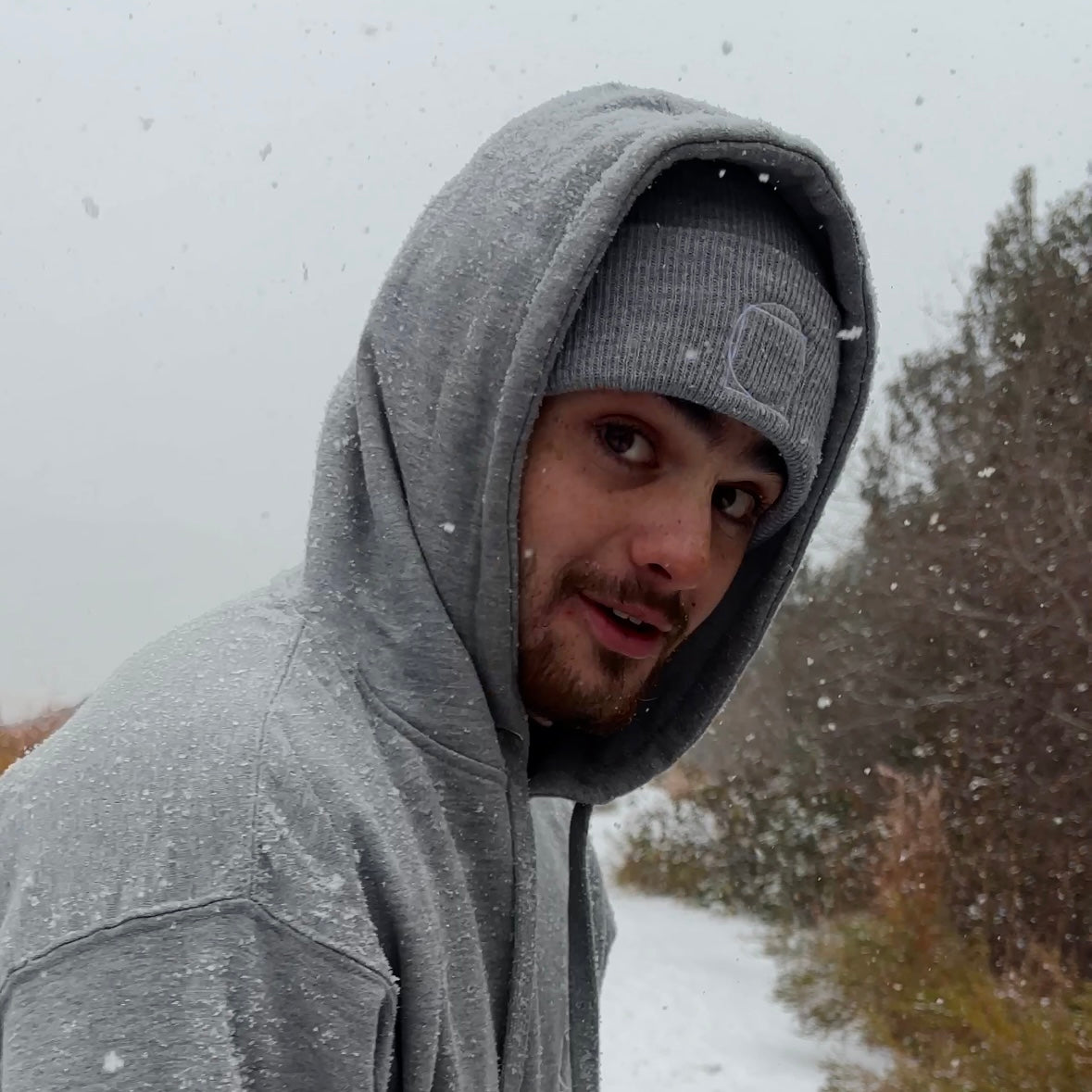 WHITE ON GREY LOGO BEANIE