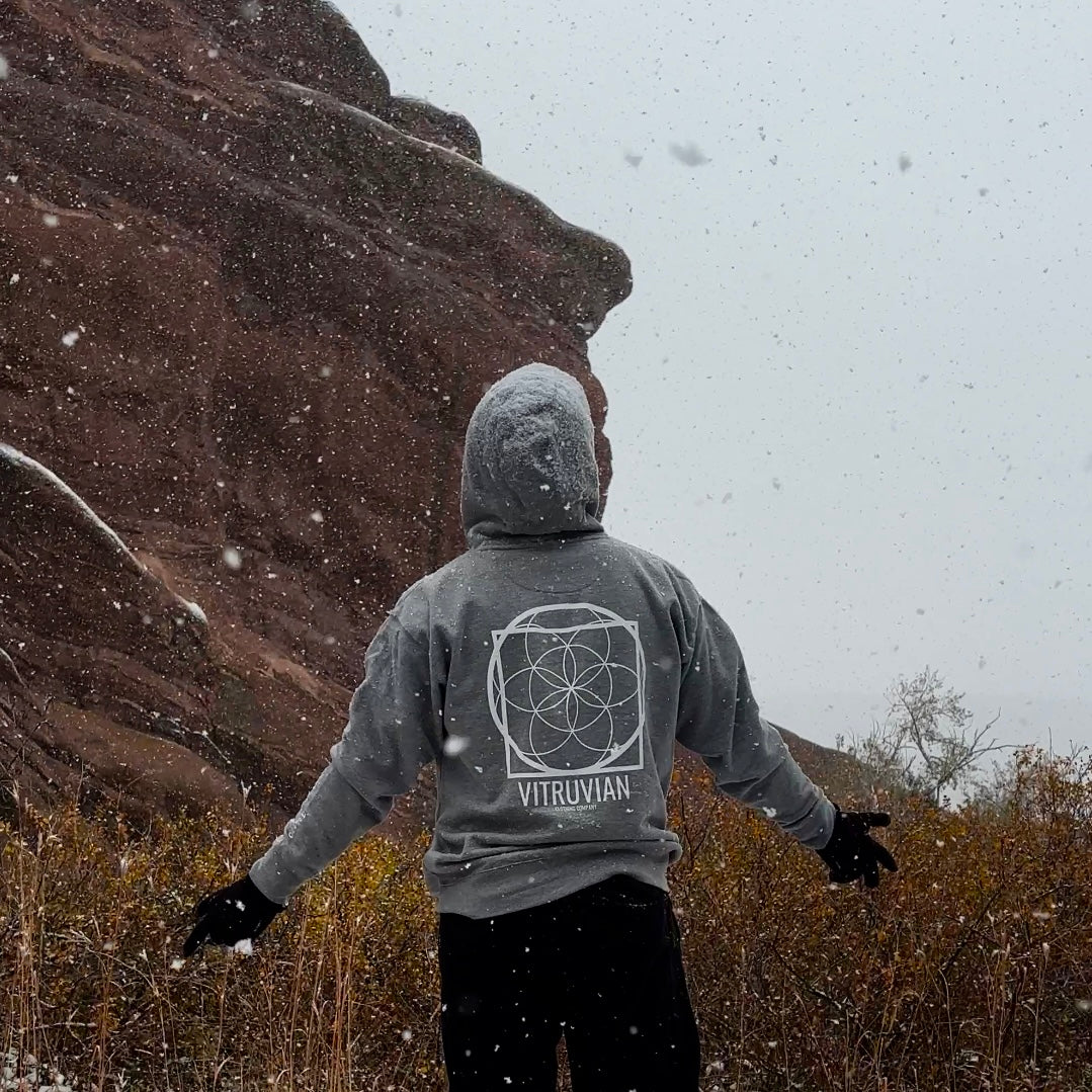 WHITE ON GREY LOGO HOODIE